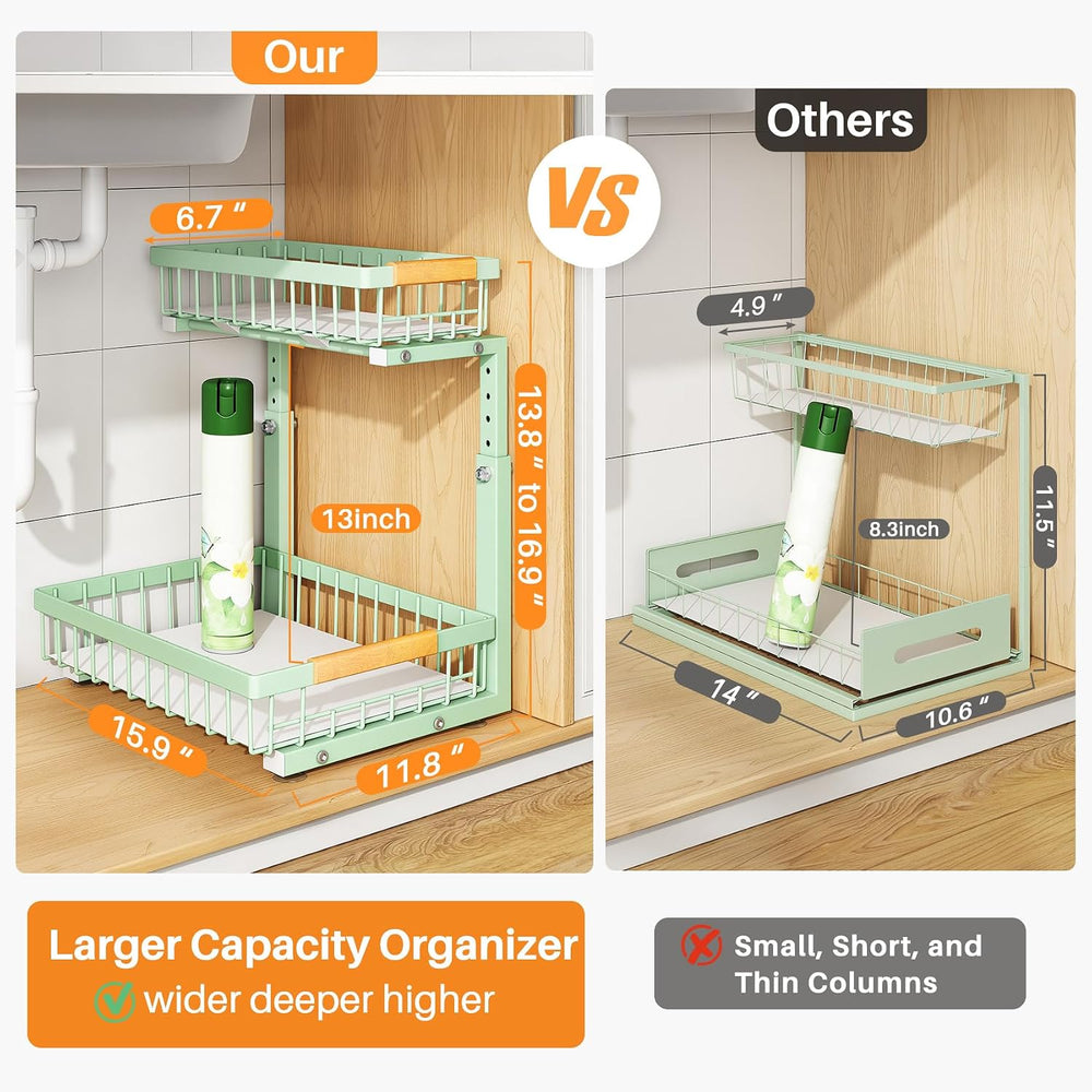 PXRACK Under Sink Organizer, Adjustable Height, 2 Tier Pull Out Under Cabinet...