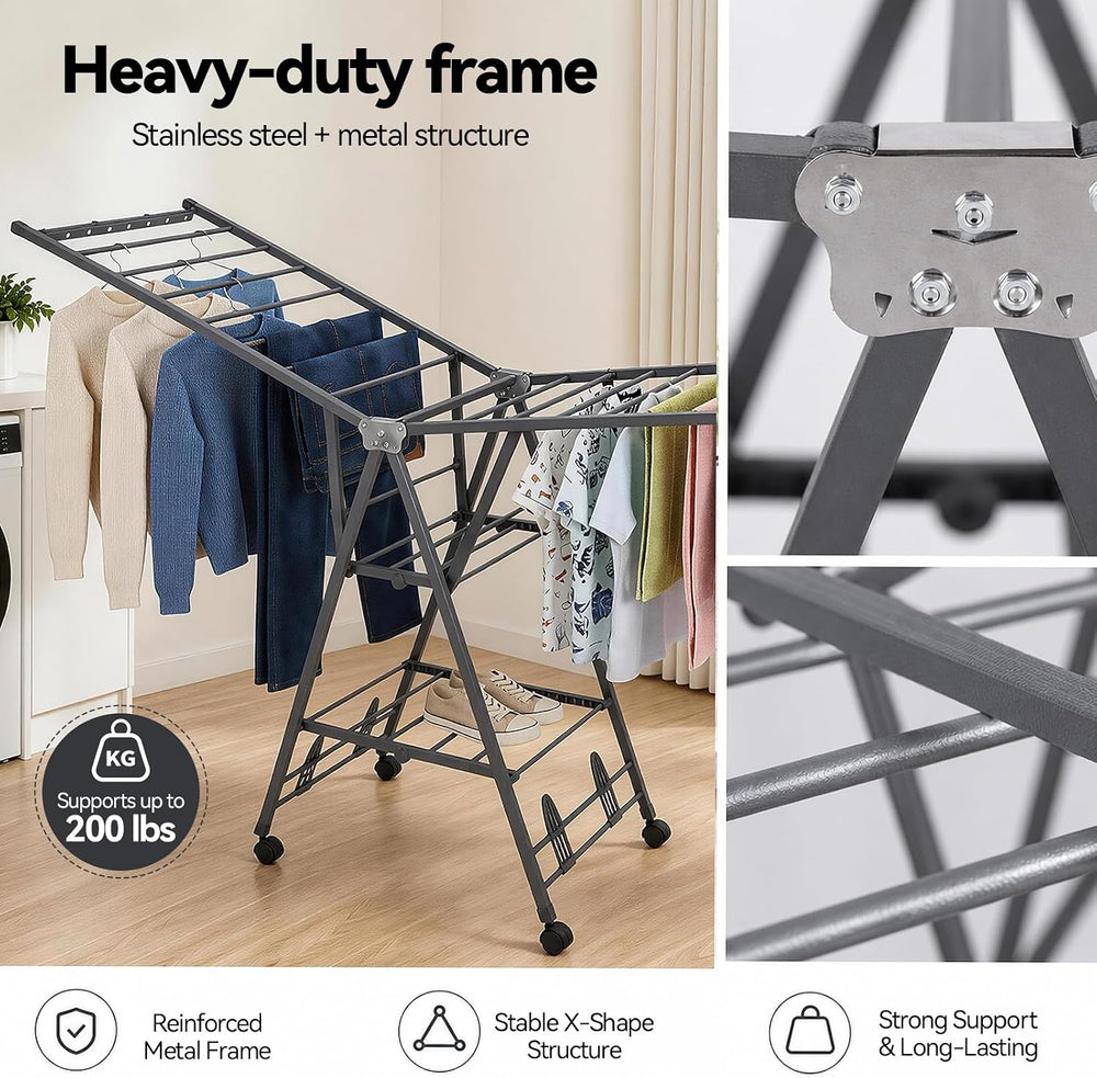 71" Foldable Clothes Drying Rack, 3 Tire Thick Frame Rack for 35 Pieces+
