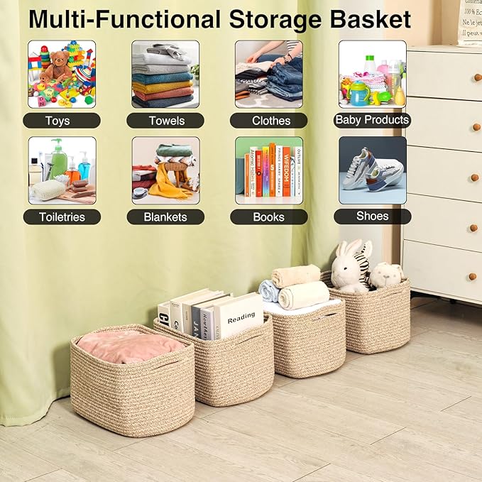 Small Storage Baskets for Shelves Organizing, Woven Cotton Rope Baskets for (...
