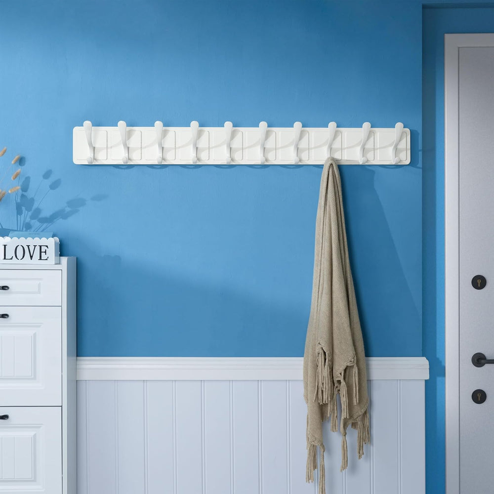 SKOLOO Scandi-Style Wooden Carved-Block Coat Hook, Wall Coat Hanger with 10 H...