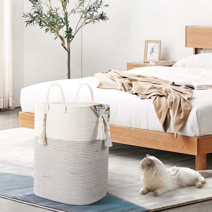 Woven Laundry Basket for Clothes, 80L Large Rectangle Laundry Hampers