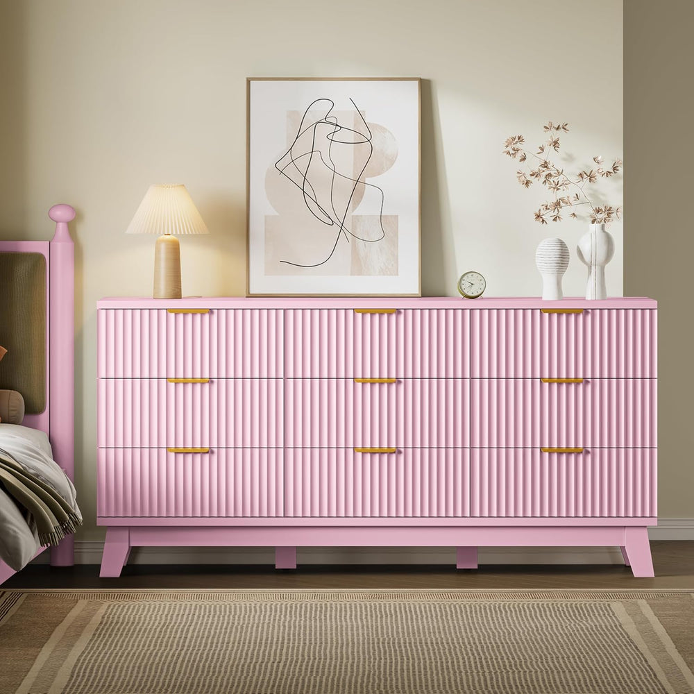 BORNOON Fluted 9 Drawer Dresser, 57.1" Wide Modern Boho Chest of Drawers...
