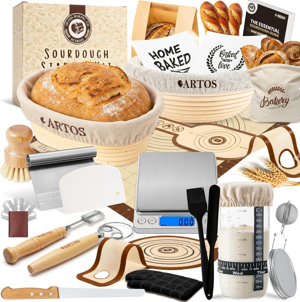 ARTOS ULTIMATE Sourdough Starter Kit | Banneton Bread Proofing Baskets with B...