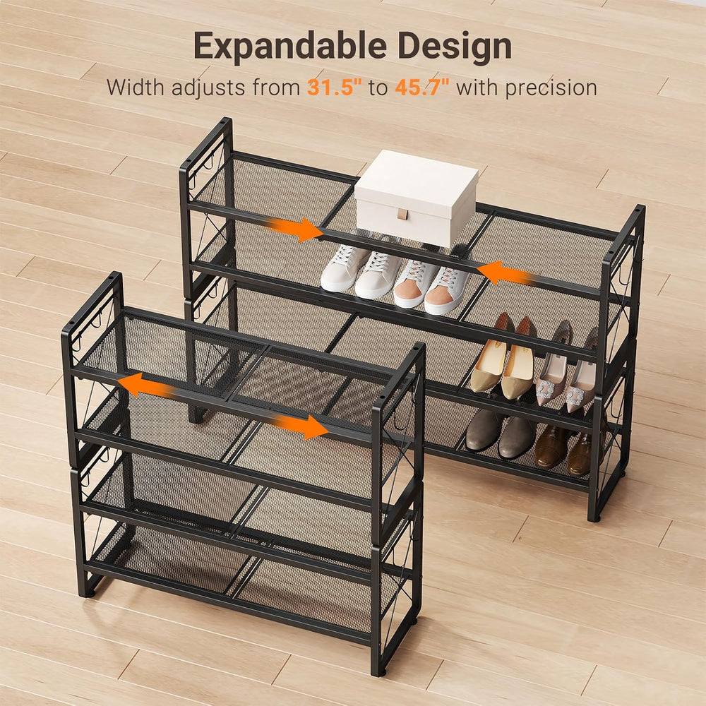ELYKEN Shoe Rack, 4-Tier Expandable Shoe Organizer, Shoe Shelf for Closet