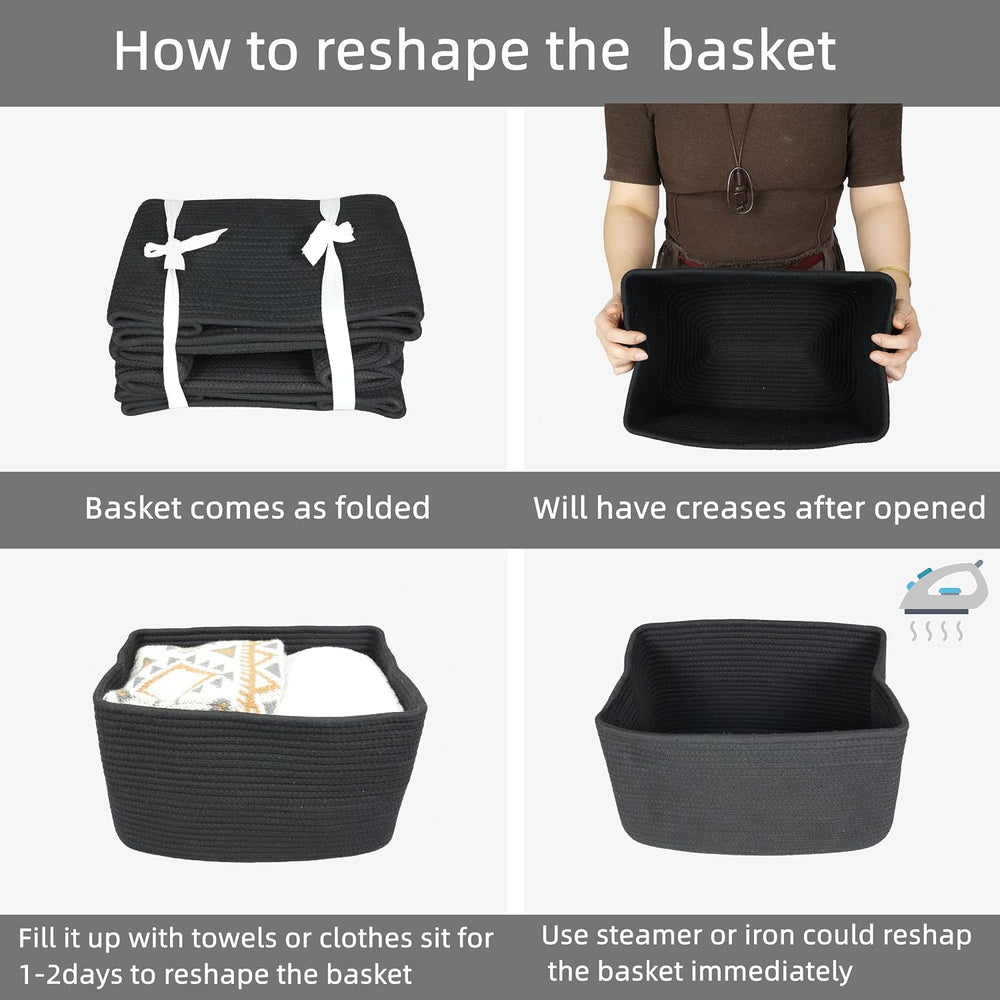 XUANGUO Woven Cotton Rope Storage Baskets 15x10x9.3" 3 Pack Black