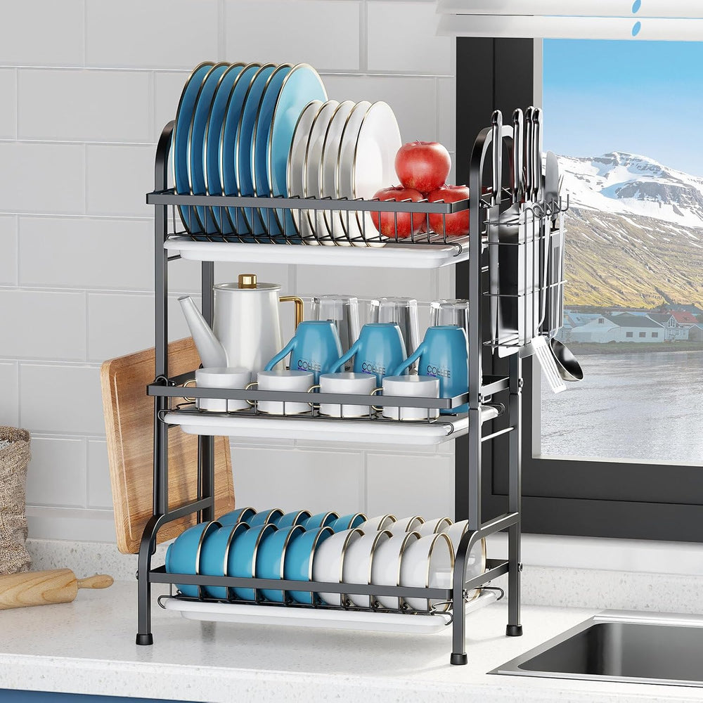 KUK 3 Tier Dish Drying Rack, Stainless Steel Over The Sink Dish with Drain Tr...