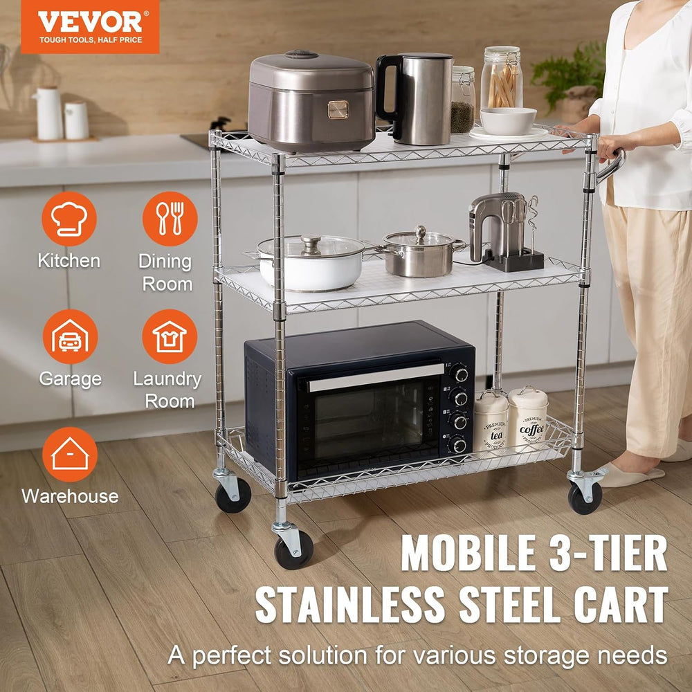 VEVOR Kitchen Utility Cart, 3 Tiers, Wire Rolling Table with 661 LBS Capacity...