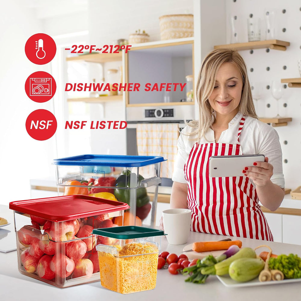 BIEAMA 4 Pack 6 Qt Square Food Storage Containers with Lids, NSF, Clear