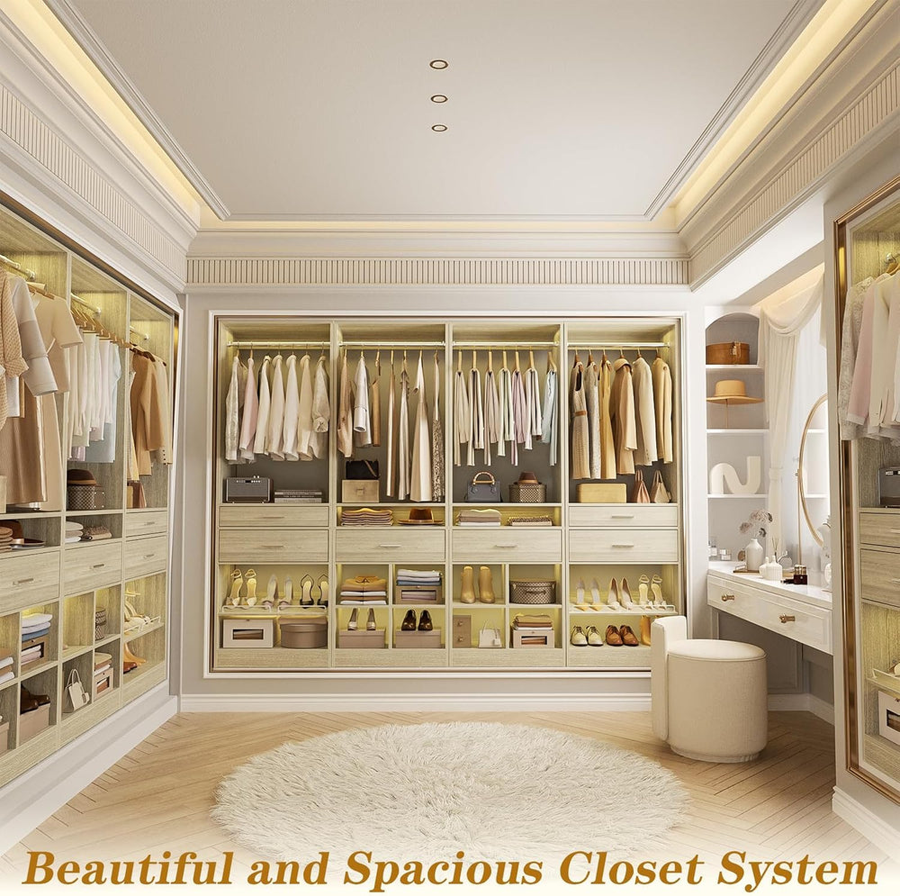 Unikito Closet System, 8.3FT Closet Organizer with 6 Wooden Drawers, Hanging ...