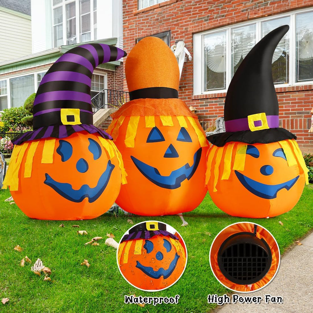 GOOSH 6 FT Halloween Inflatables Outdoor Pumpkin Combo with Wizard hat Blow U...