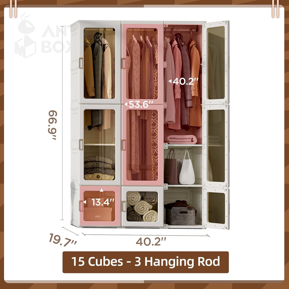 ANTBOX Portable Wardrobe Closet Storage Organizer for Clothes,Transparent Doo...