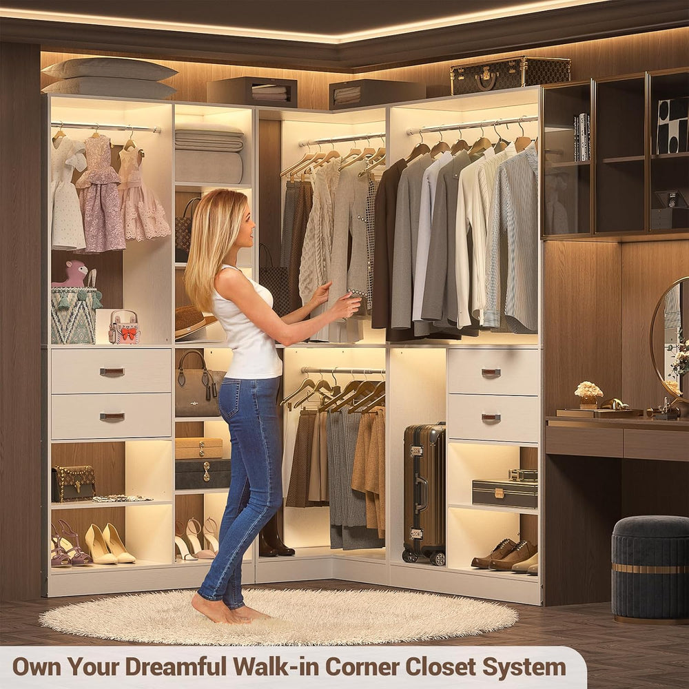 Armocity Corner Closet System, 32 Inches Wide Wood Unit with 2 Hanging Rods a...