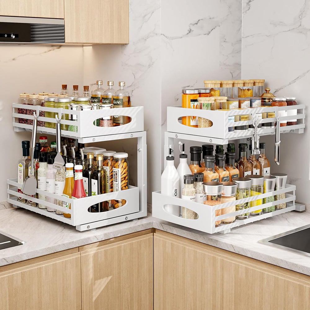 Under Sink Organizer, 2 Tier Under Sink Organizers and Storage, Adjustable He...