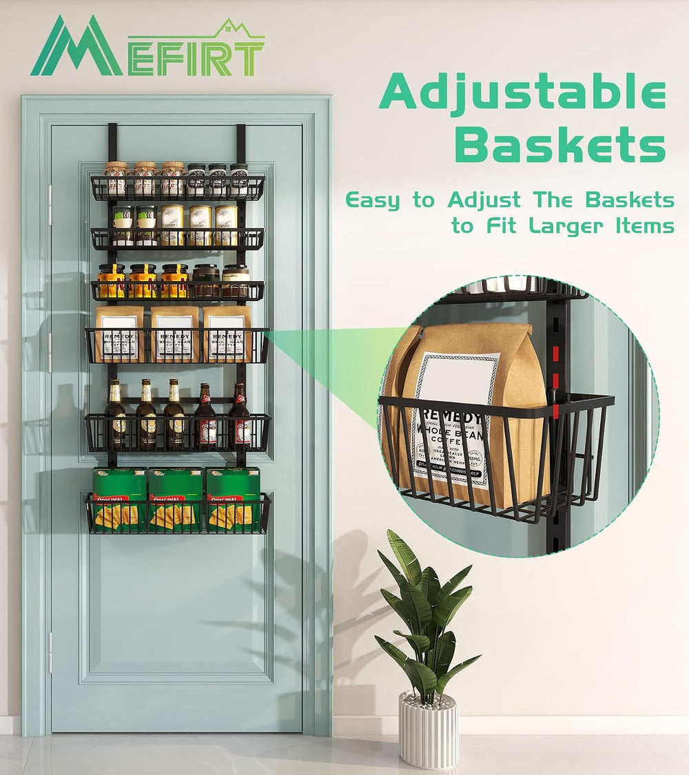 Mefirt 8-Tier Black Over The Door Pantry Organizer, Hanging Shelves