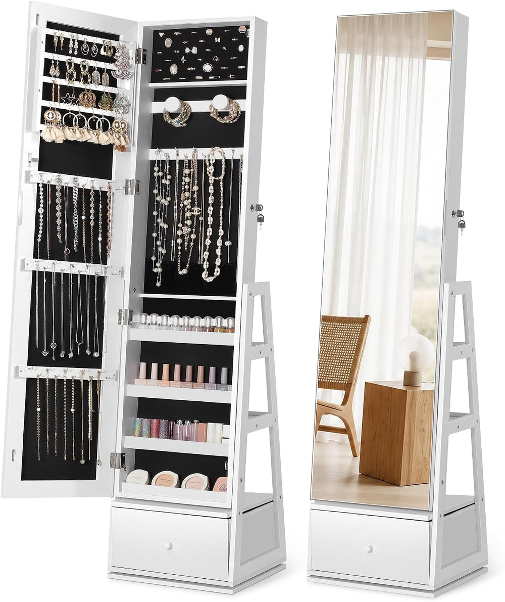 Nicetree 360° Swivel Jewelry Cabinet, Full Length Mirror, Lockable