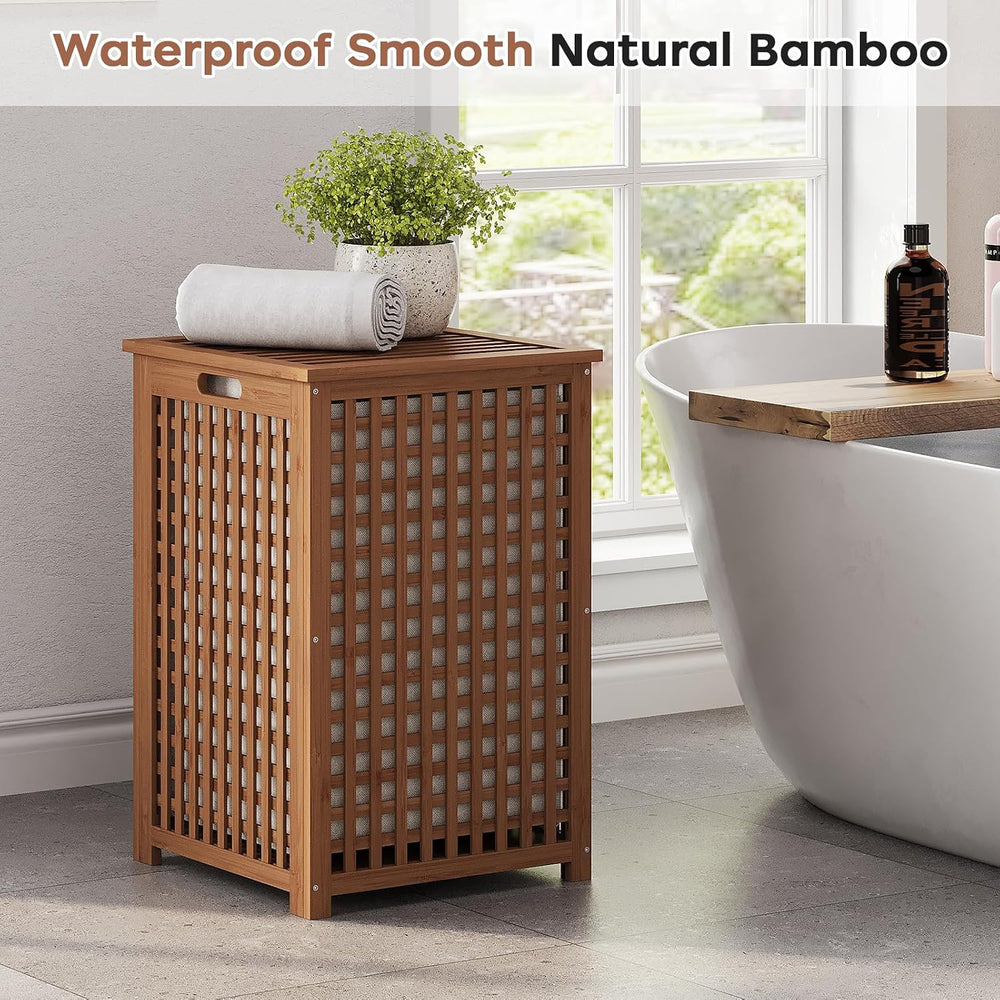 oakvivo Laundry Basket with Lid, 17.7" x 17.7" x 25.6" Bamboo ...