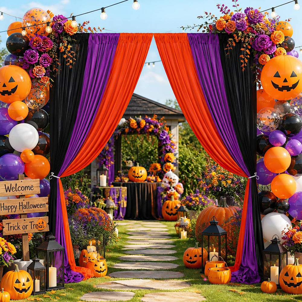 Halloween Backdrop Curtain 15ftx10ft - Halloween Wrinkle Free Satin Drapes