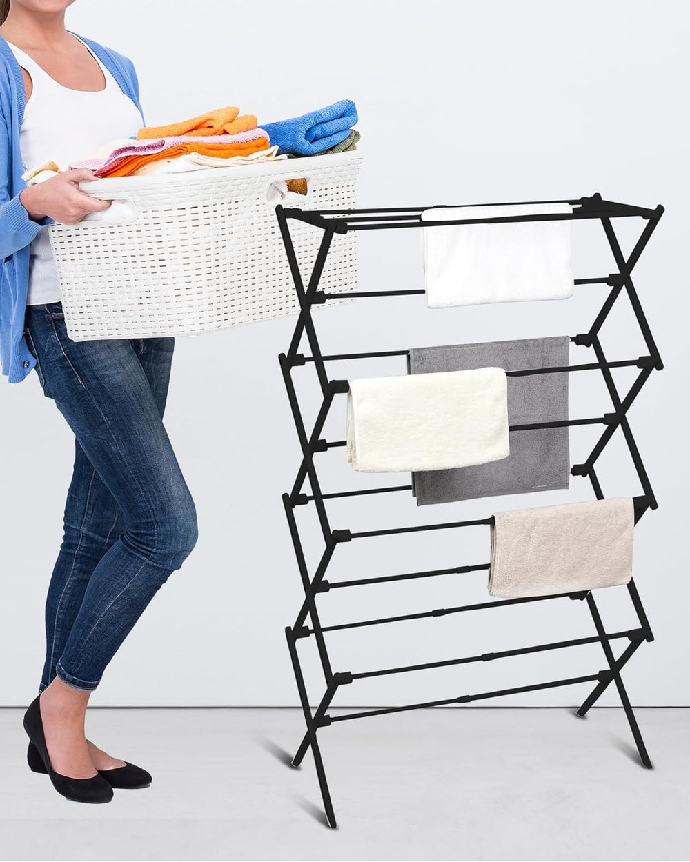 ZOES HOMEWARE 4-Tier Clothes Drying Rack, 4ft High Foldable Drying Rack Cloth...
