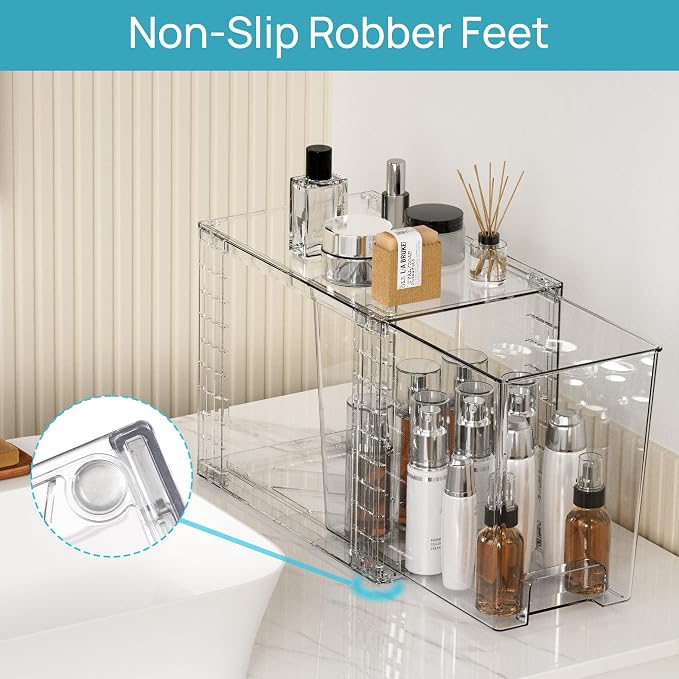 Vtopmart 2 Pack Clear Stackable Storage Drawers, 9.7" High Plastic Organ...