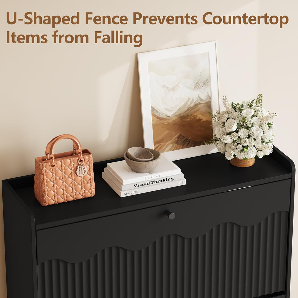BORNOON Shoe Storage Cabinet with 3 Flip Drawers and Modern Wave-Edge Fluted ...