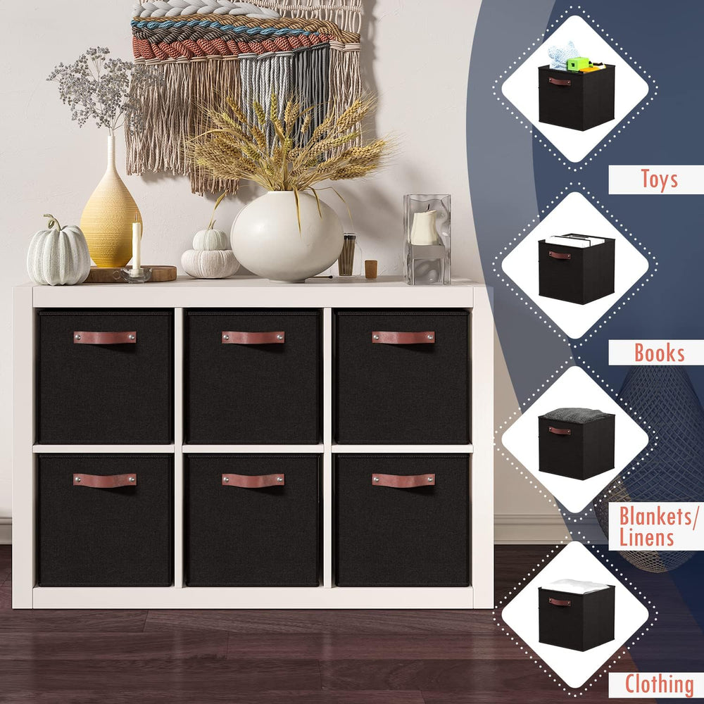 Ornavo Home 11x11 Foldable Fabric Storage Cube Bins, 6 Pack, Black