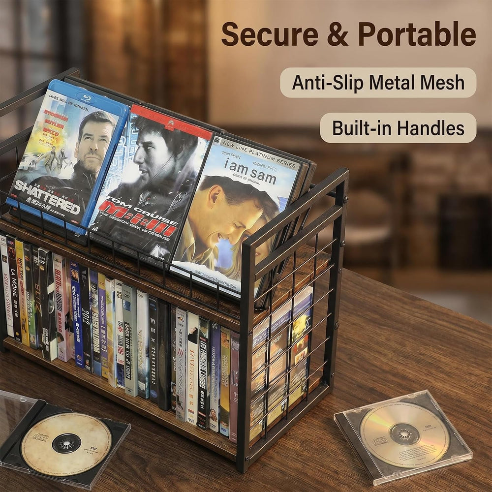 2-Tier DVD Storage Rack 2 Pack, Holds 112 DVDs (160 CDs), Metal Frame Media H...