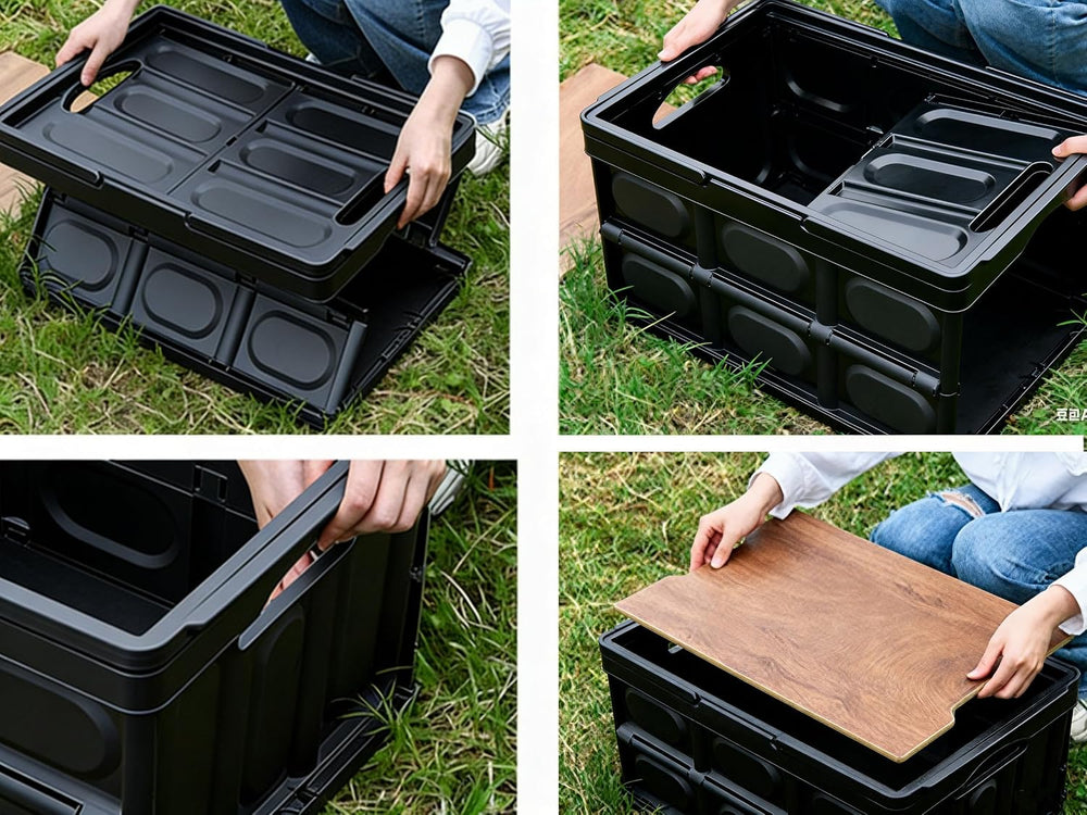 Plastic Collapsible Trunk Organizer Box, Camping Crate with Lid 30L 2 Packs