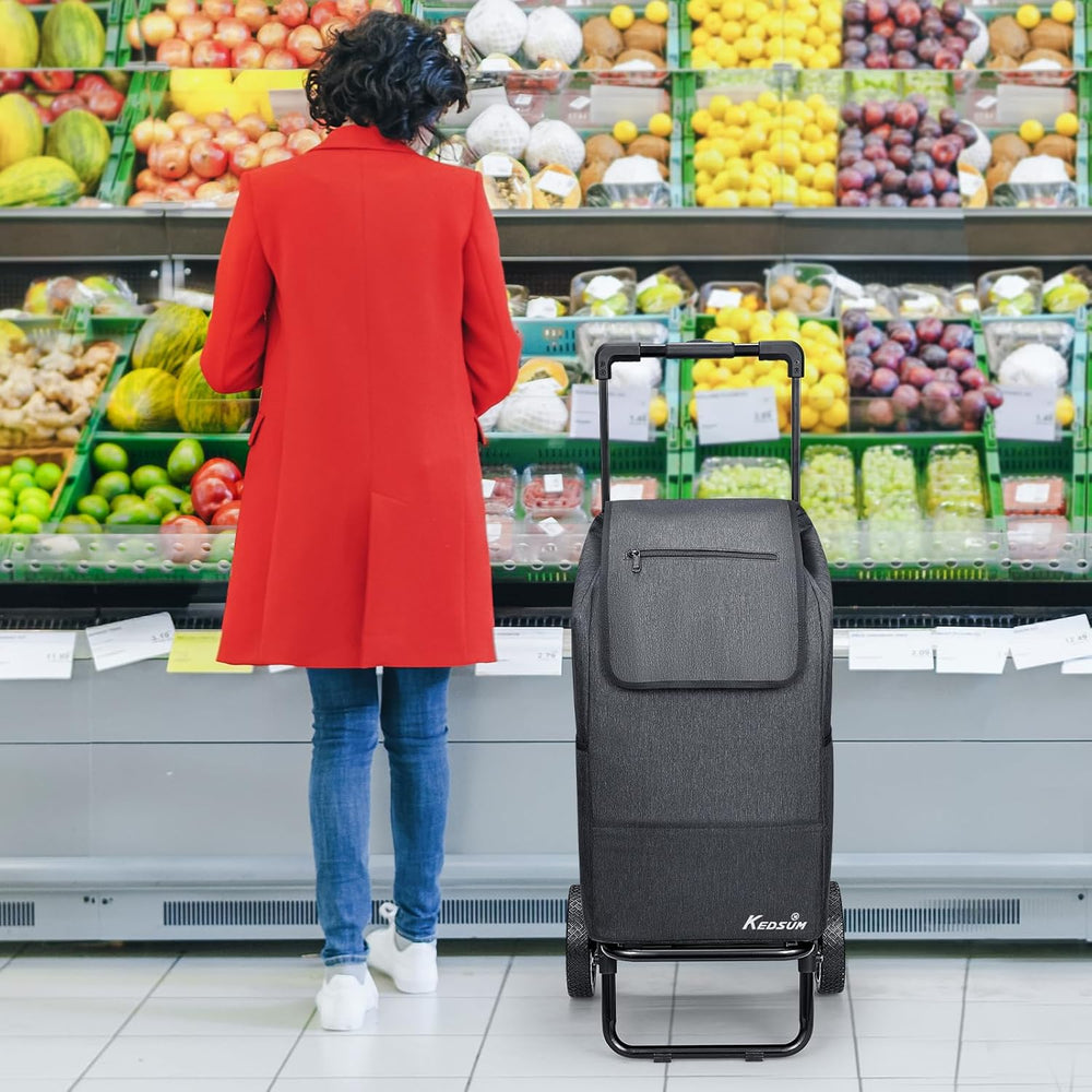 KEDSUM 2-in-1 Shopping Cart, 330LB Foldable Grocery Cart with Wheels,Black