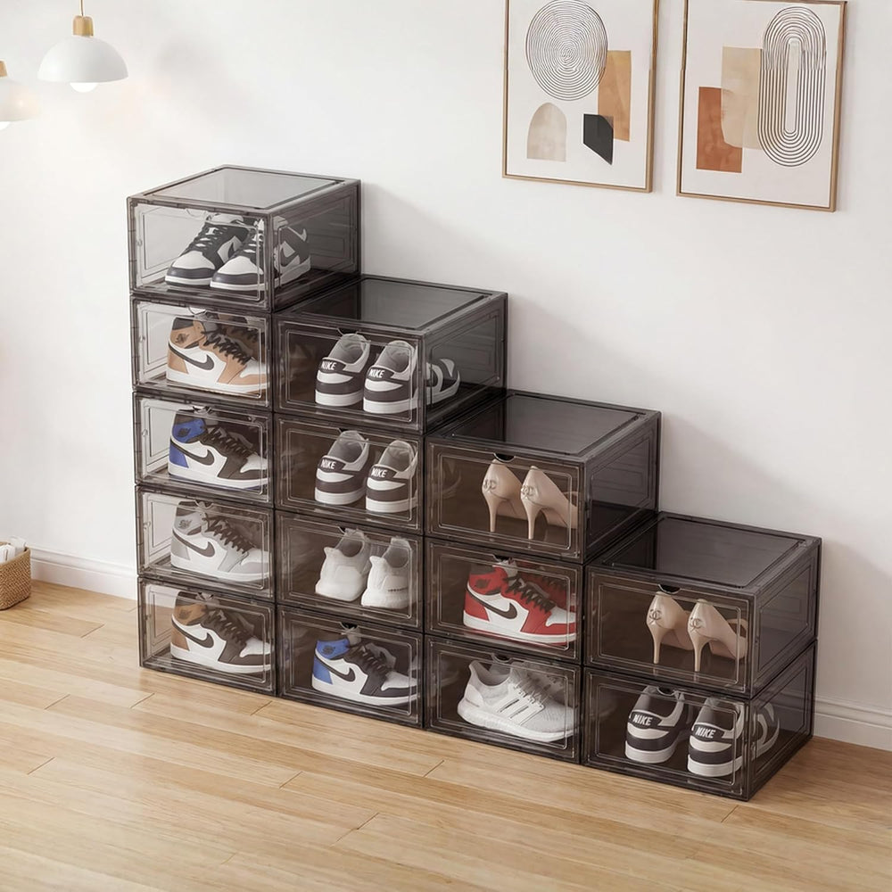 Pinkpum Upgraded Hard Shoe Storage Box 6 Pack XL Clear Shoe Organizer