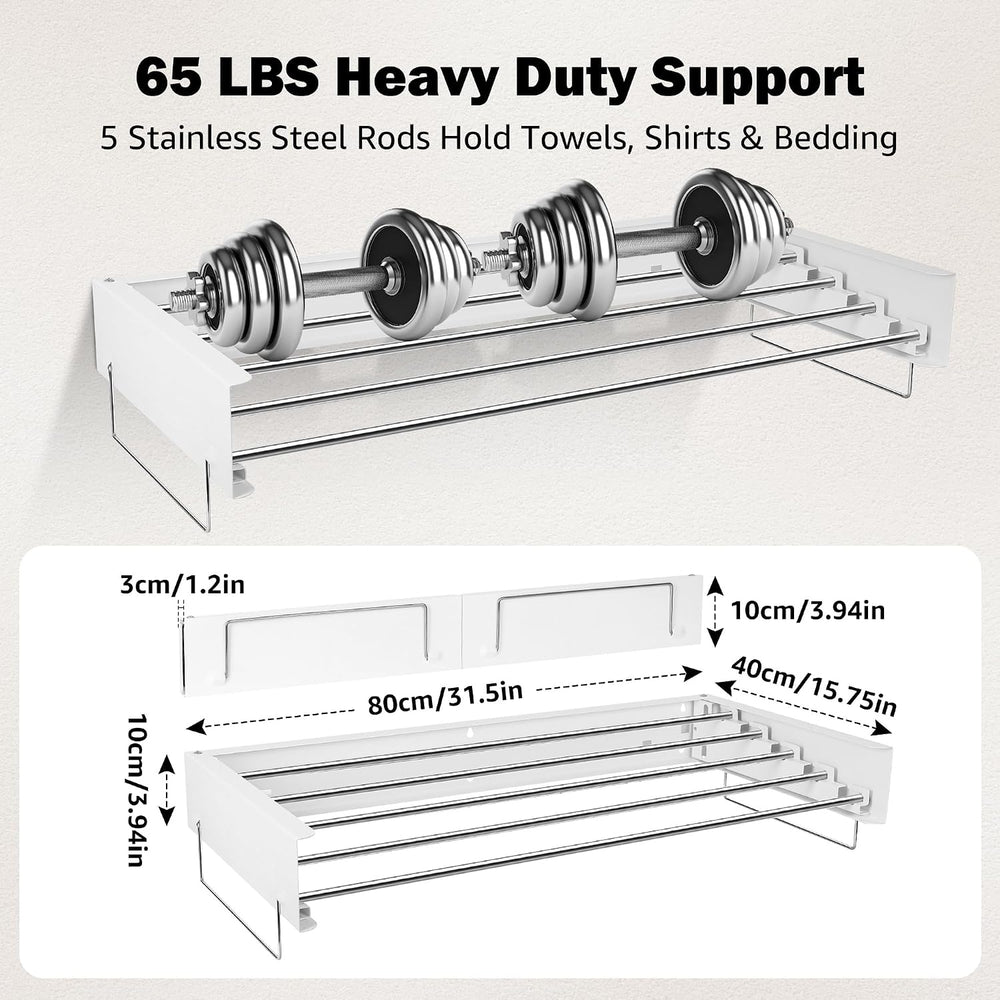 Wall Mount Drying Rack 32", 65LBS Retractable Clothes Rack, White