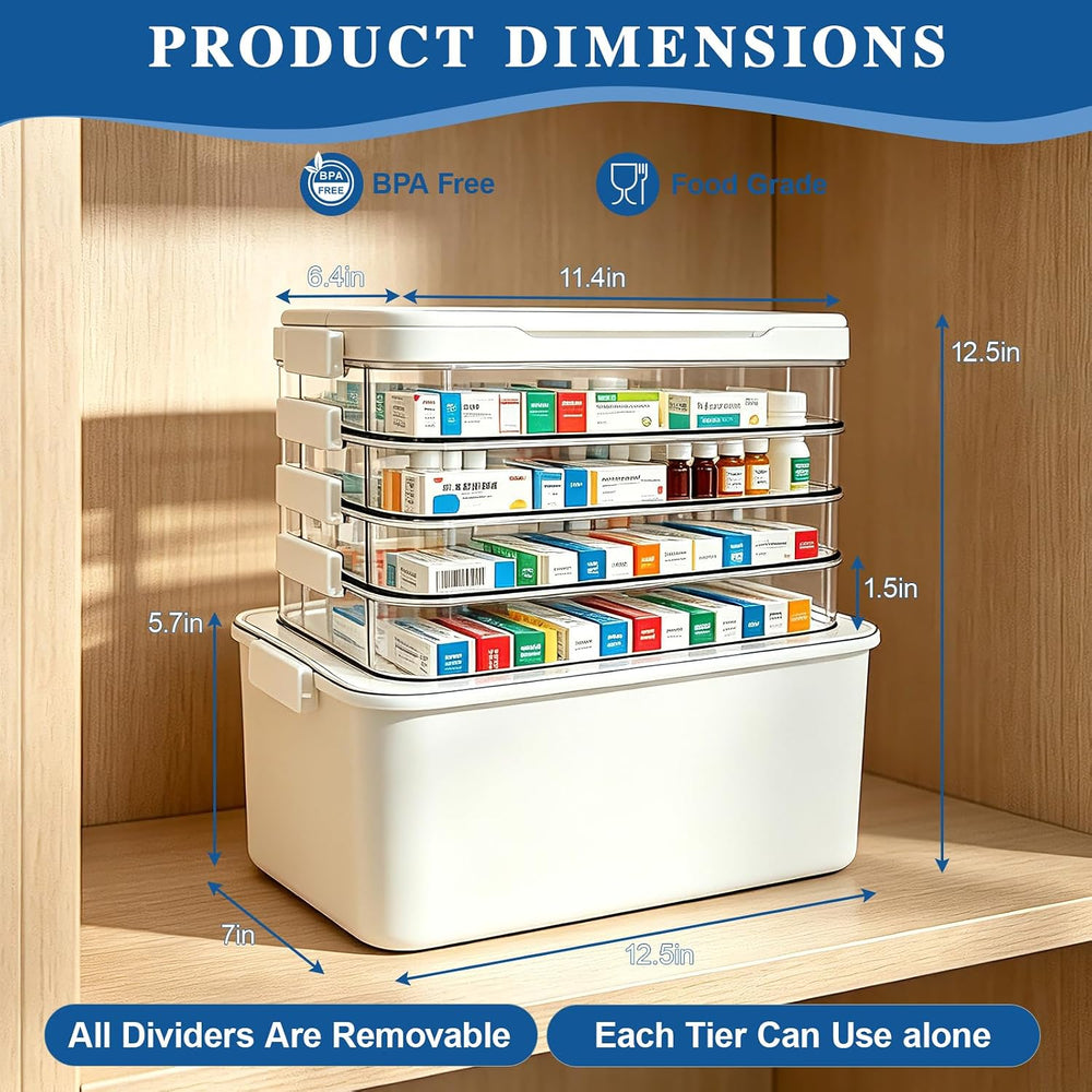 5-Tier Medicine Organizer Box, Medicine Cabinet with Plastic Handle