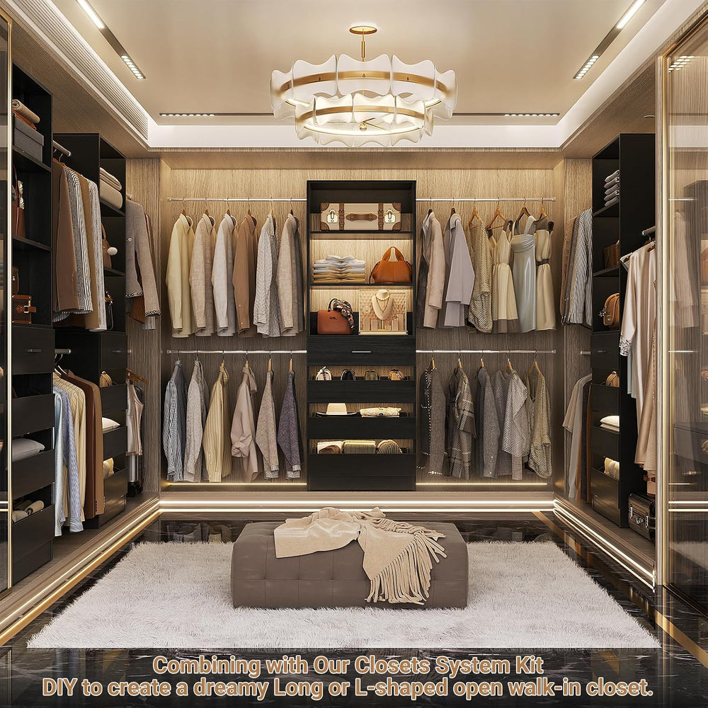 Aheaplus Closet System, 4-9Ft Closet Organizer with 4 Wooden Drawers, Black