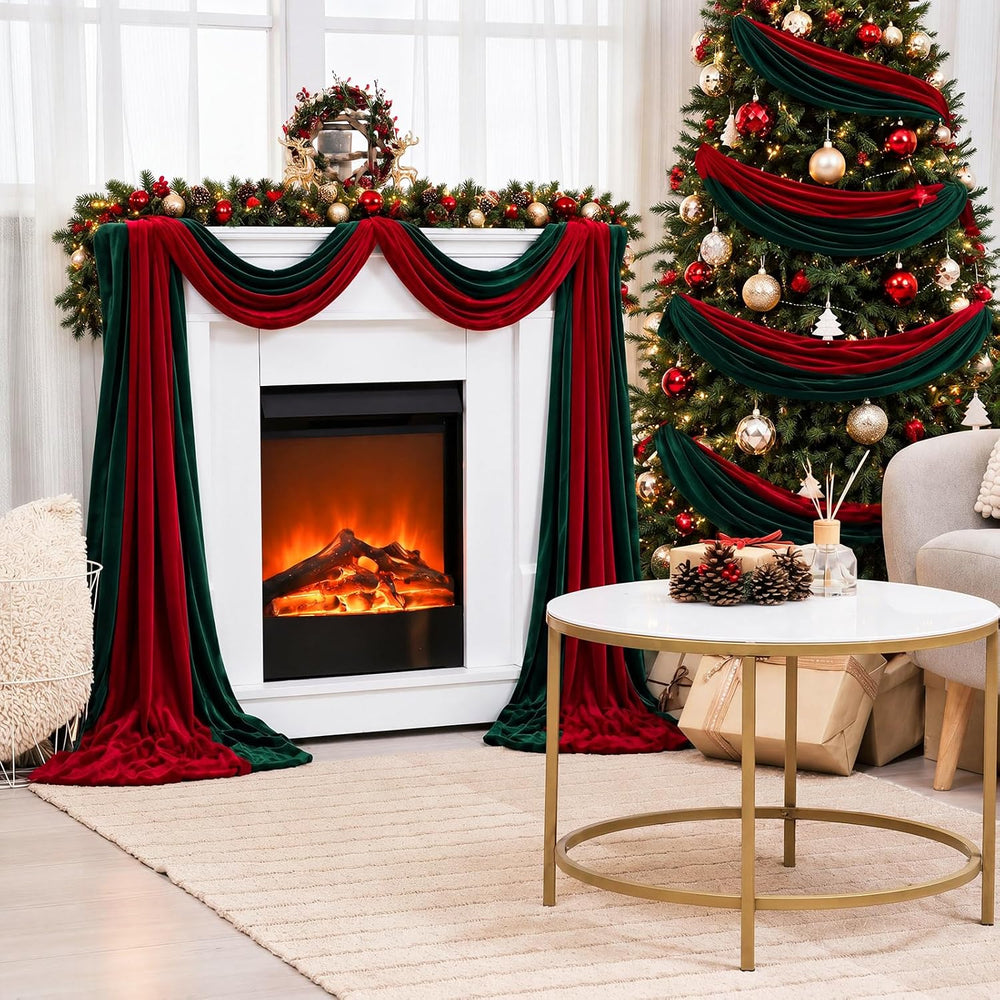 16.4 ft Burgundy Green Velvet Christmas Garland Mantel Decor