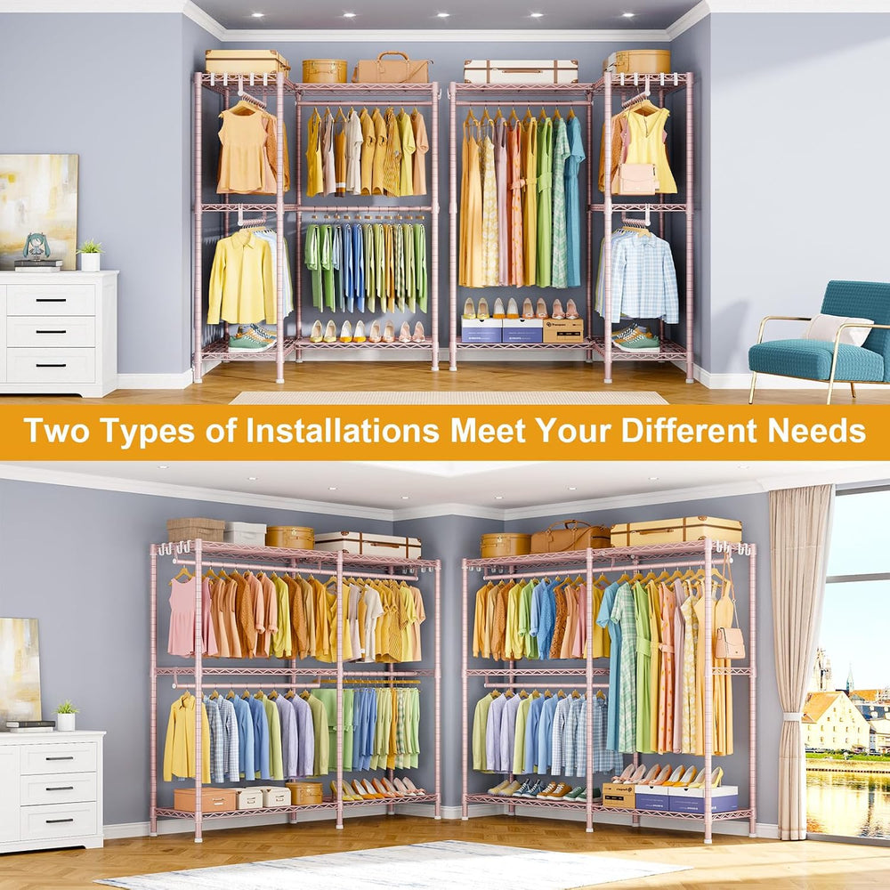 ULIFHOME E15 Garment Rack L Shaped Clothes Rack for Corner，Freestanding Cloth...
