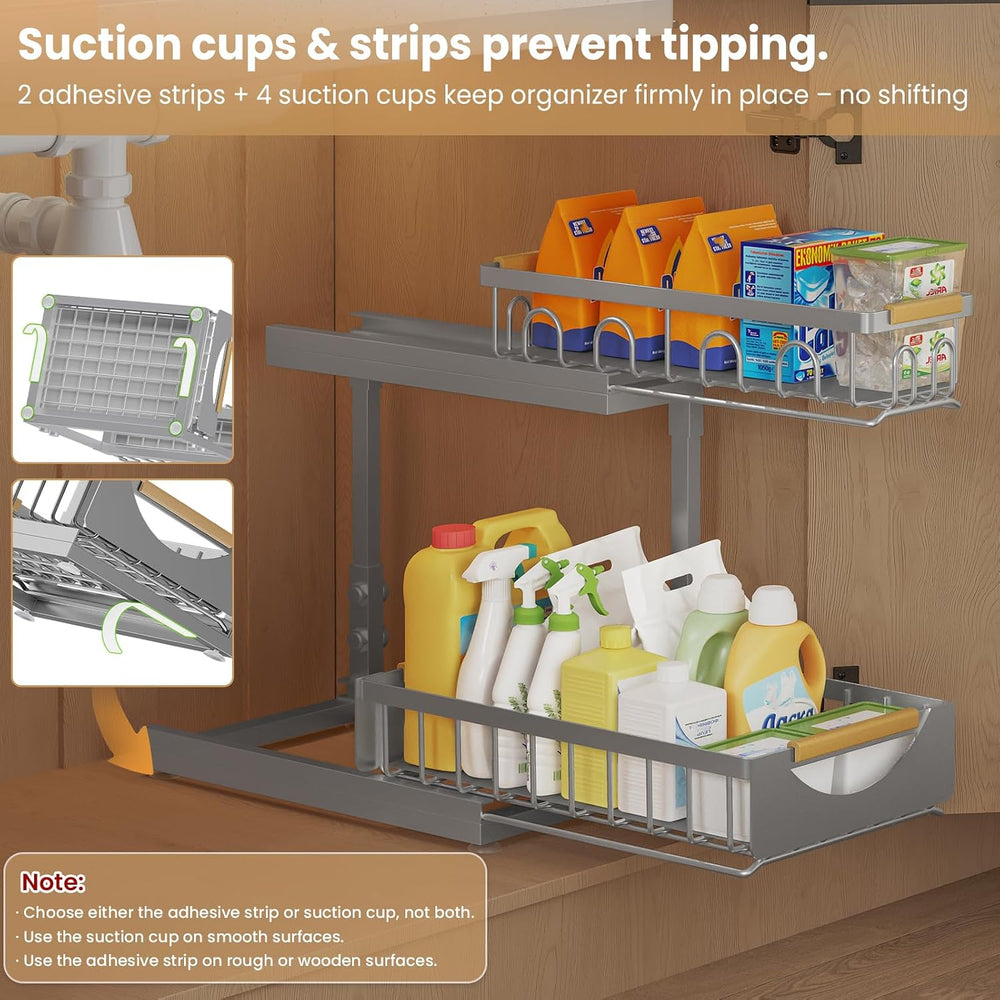 Under Sink Organizer and Storage for Bathroom and Kitchen - 2 Pack 2 Tier