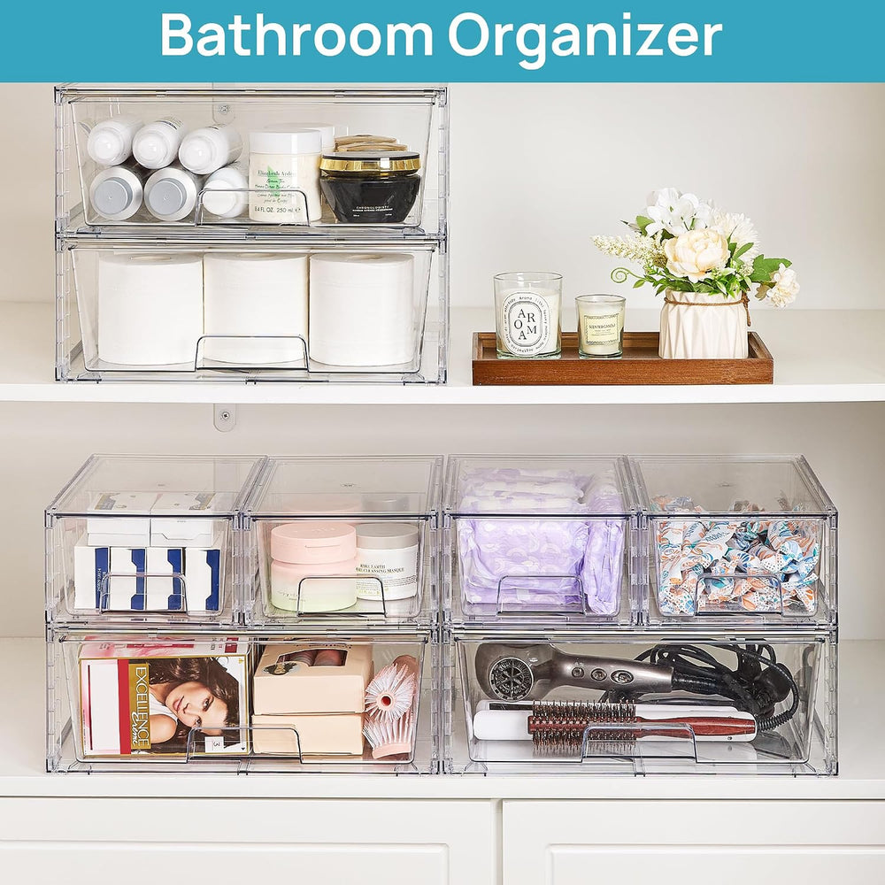 Vtopmart Clear Stackable Storage Drawers, 5 Pack Wide Storage Set