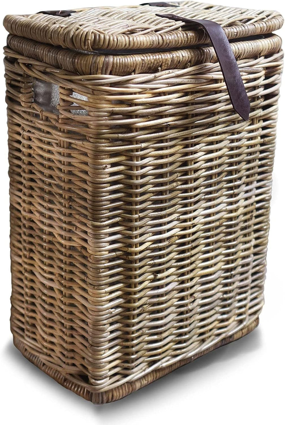 The Basket Lady Wicker Trash Basket with Metal Liner, Serene Grey