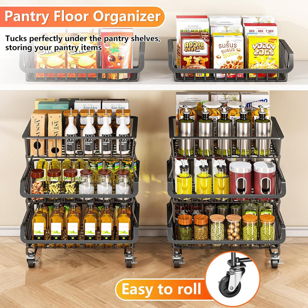 Gsiekare 3-Tier Rolling Pantry Organizer and Storage Cart with Wheels