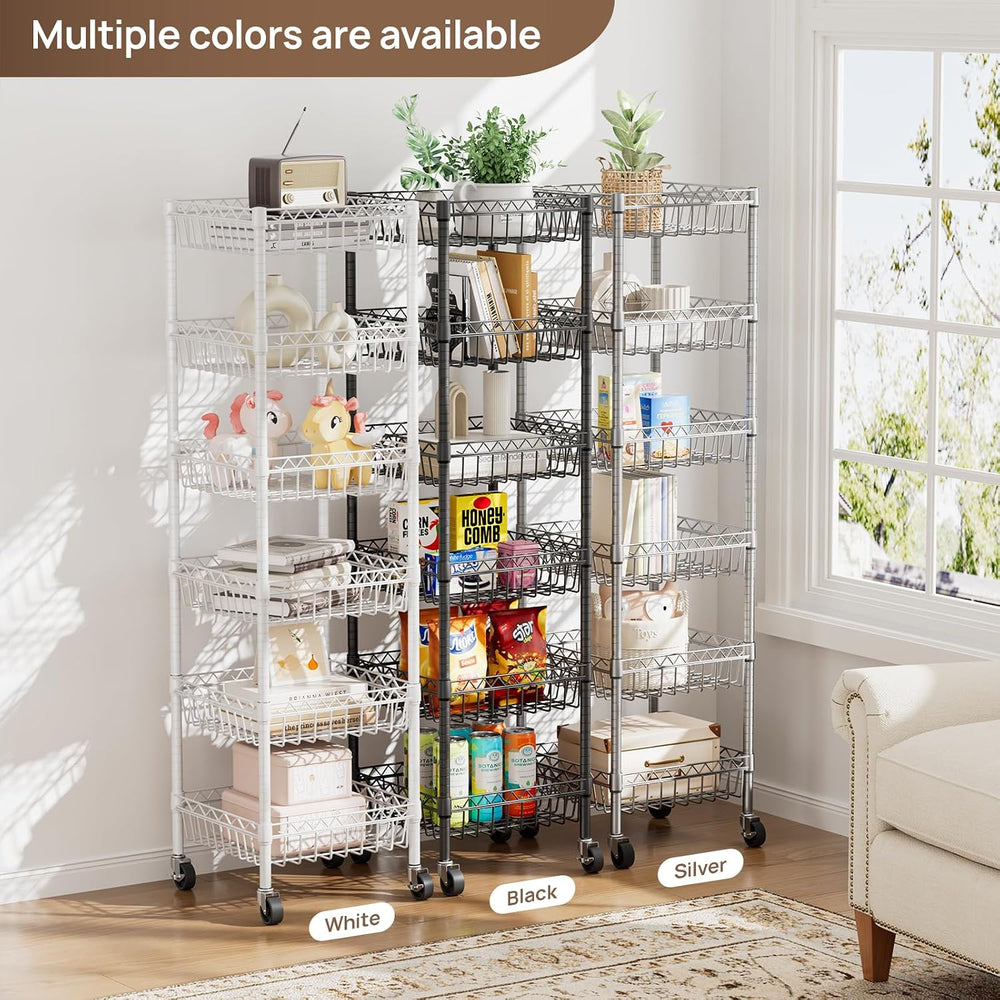 Basket Shelves Closet Rack with Wheels Metal Pantry Wire Shelf Unit