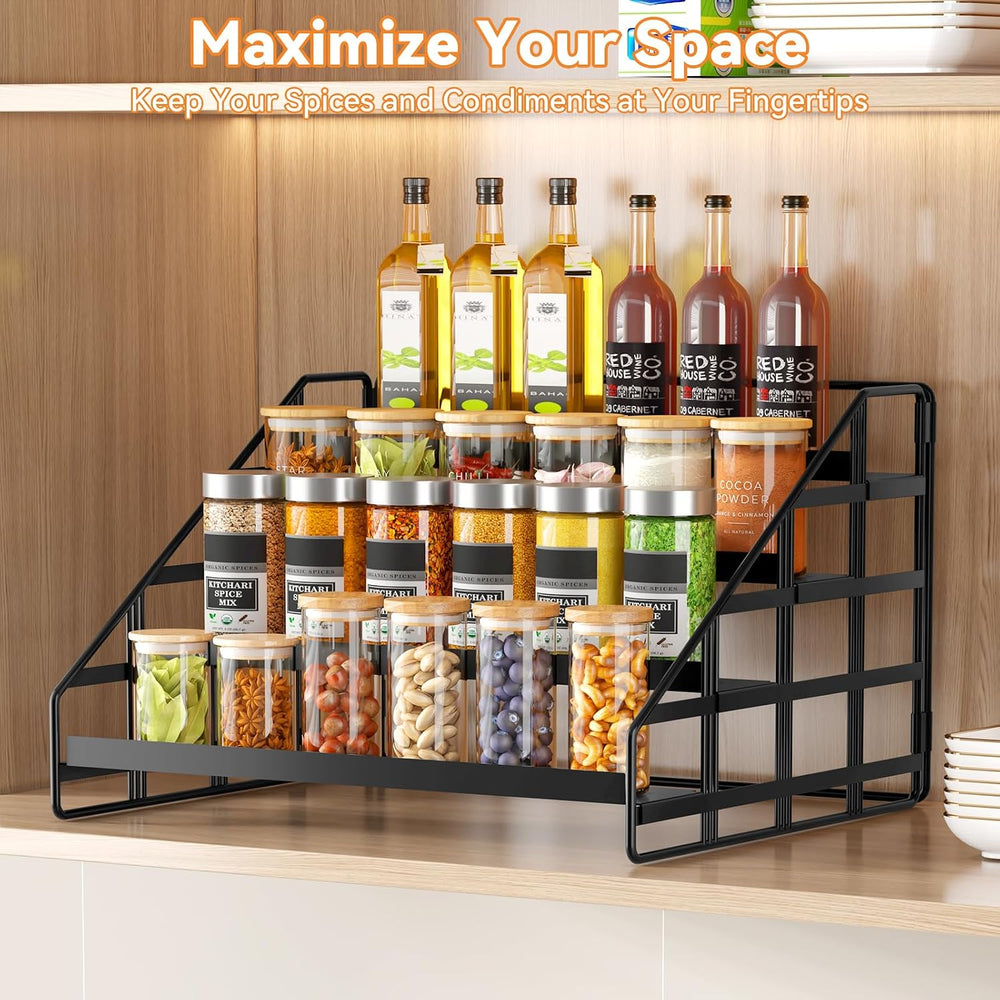 Bunoxea 4 Tier Adjustable Spice Rack for Cabinet & Countertop, Black 2Pack