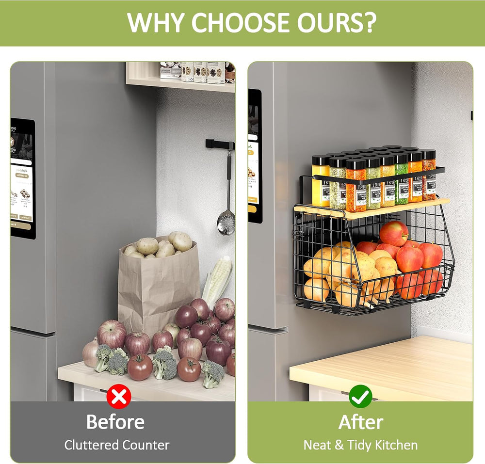 2 Pack Magnetic Shelf for Fridge, Fruit Potato Onion Storage Bins