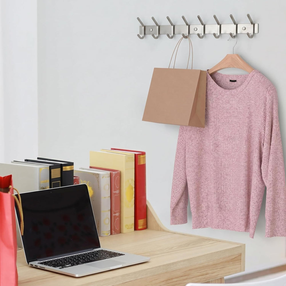Coat Rack Wall Mount – Brushed Nickel 24 Inch Stainless Steel Hook Rail with ...