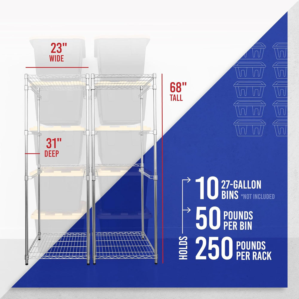 SafeRacks 27 Gallon Tote Storage Rack 2-Pack, 5-Tier NSF Bin Shelf, Silver