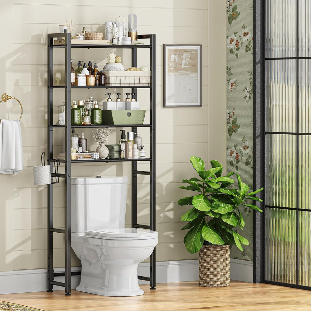 Simple Trending 70.75" Over Toilet Storage Rack with Paper Holder, Black