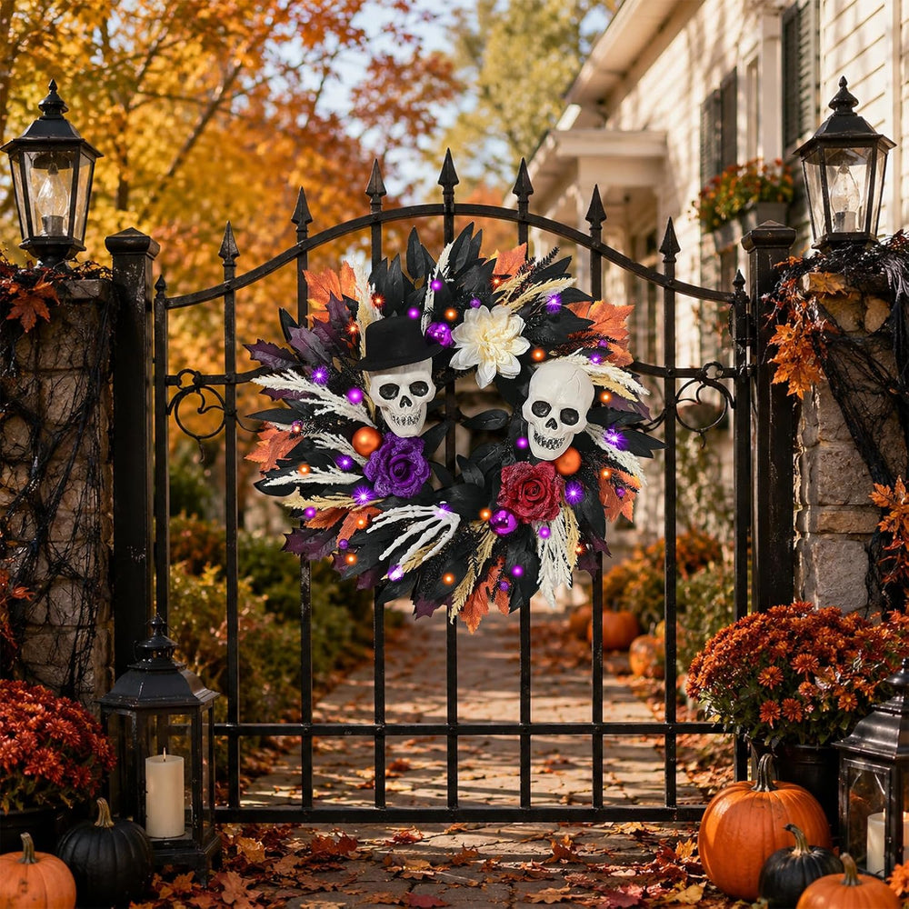 Waipfaru 2Pcs 24 Inch Halloween Wreath for Front Door Halloween Door Wreath