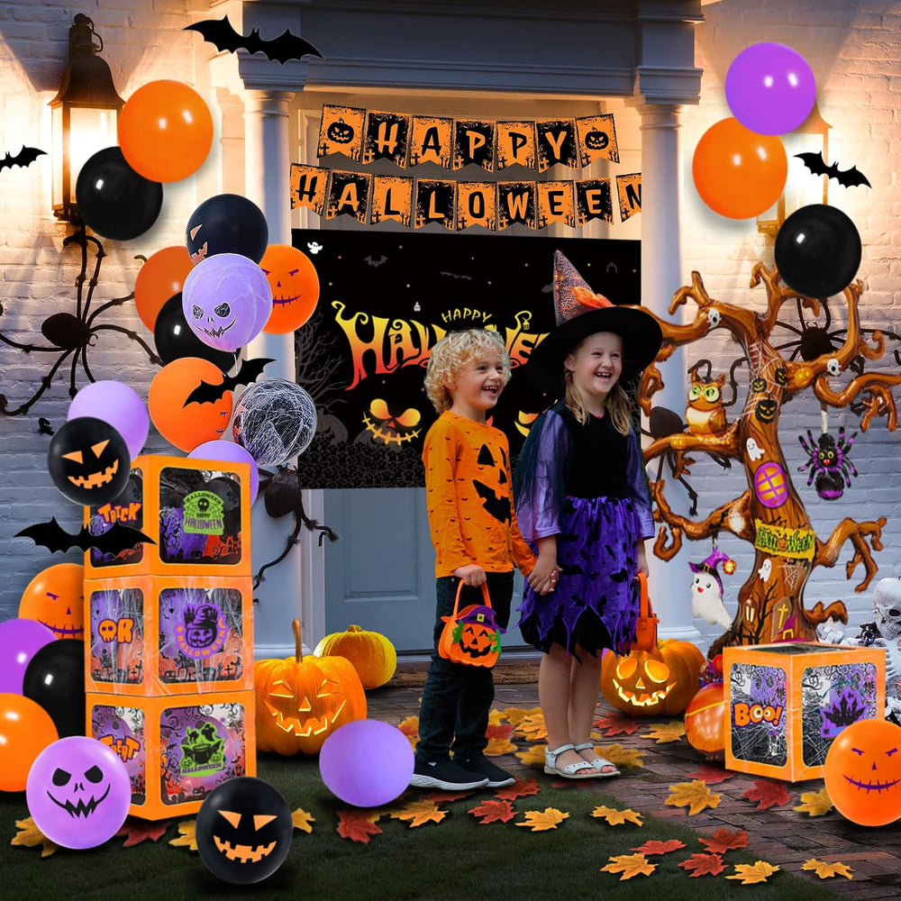 Halloween Party Decorations Kit,4 Pcs Outdoor Indoor Boxes with LED Light Str...