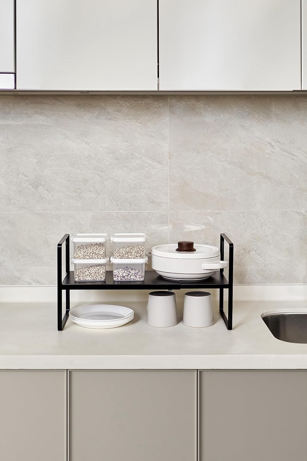 Cabinet Shelf Riser, Adjustable Cabinet Organizer, 8.6" Deep Black