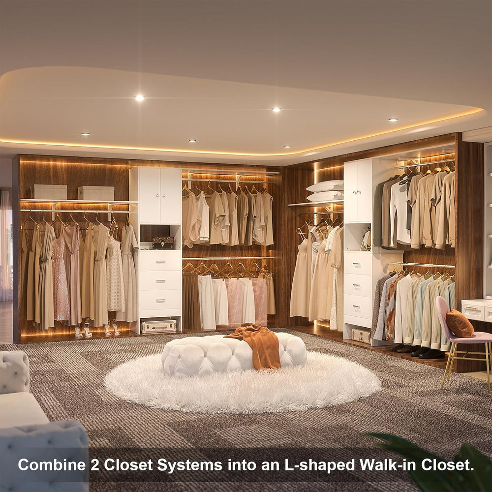 120 Inches Closet System With Doors, 10FT Walk In Closet Organizer with 3 She...
