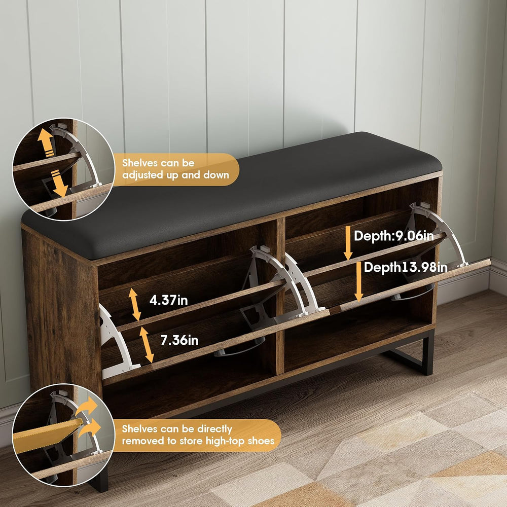 Maupvit Shoe Cabinet with 2 Flip Drawers & Coat Rack, Shoe Storage Bench ...
