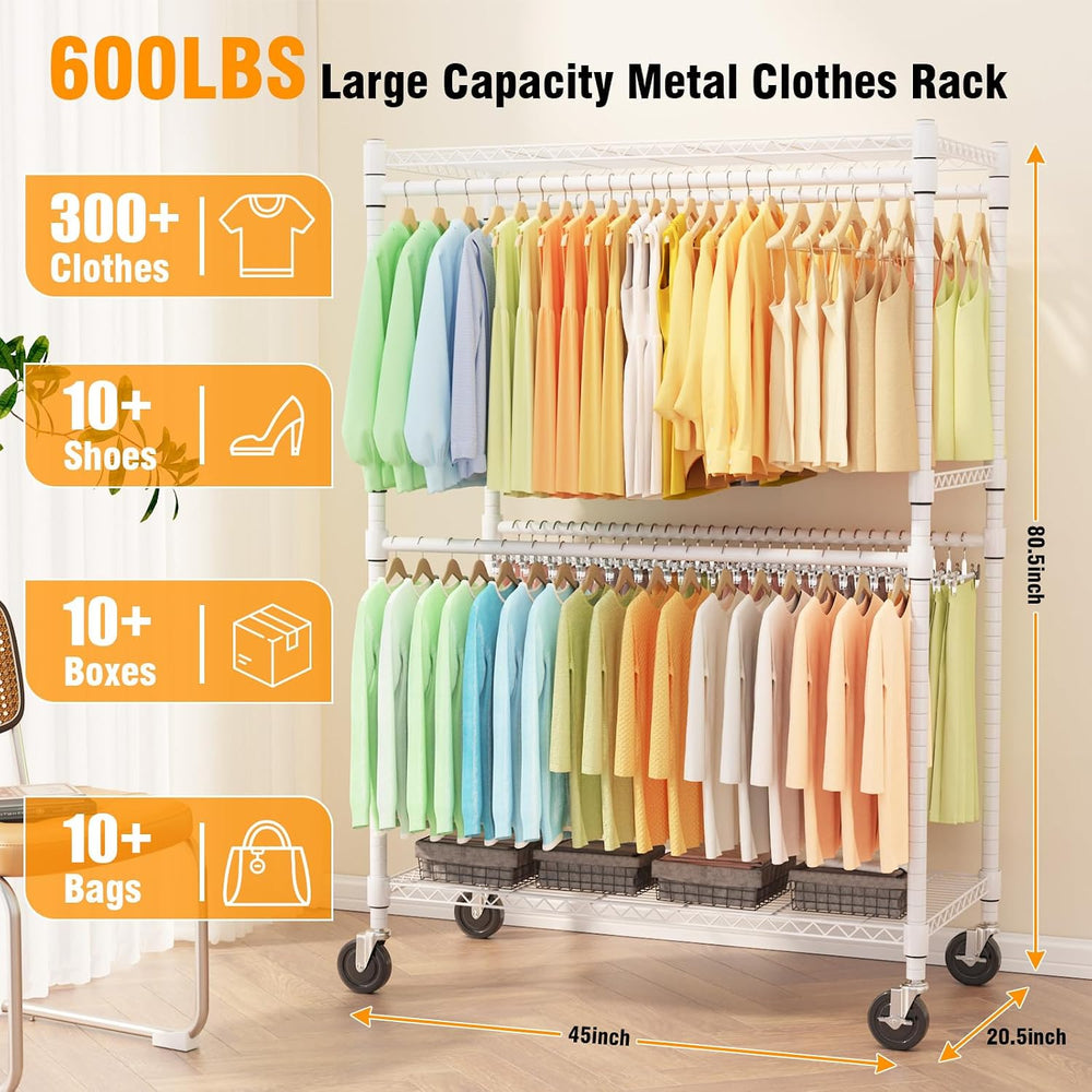 Himimi Double Rods Clothes Rack Heavy Duty,Adjustable Metal Garment Rack with...
